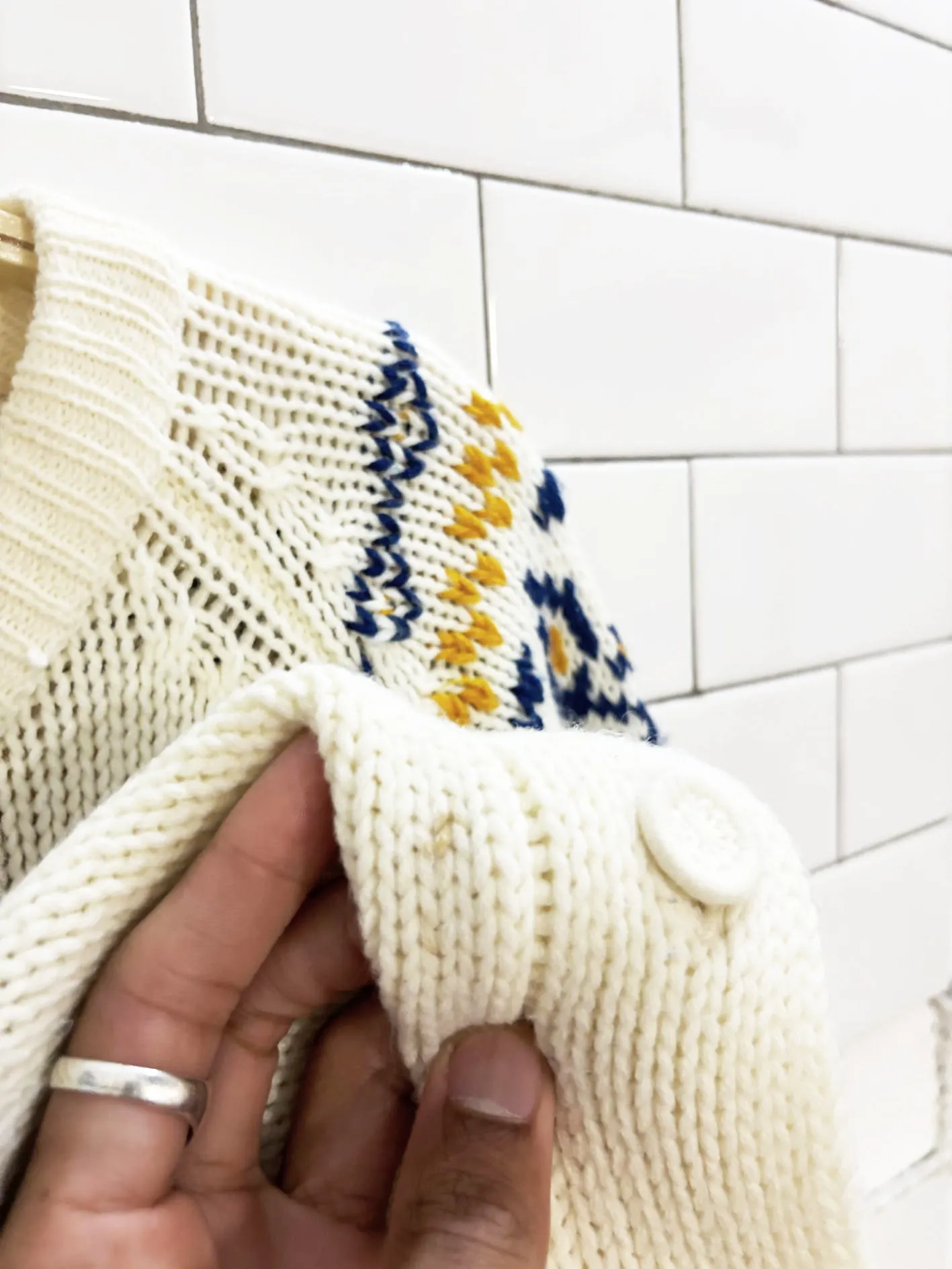 vintage 70s fair isle loose knit cardigan | miwon sold by Good Market Thrift Store product image thumbnail 5