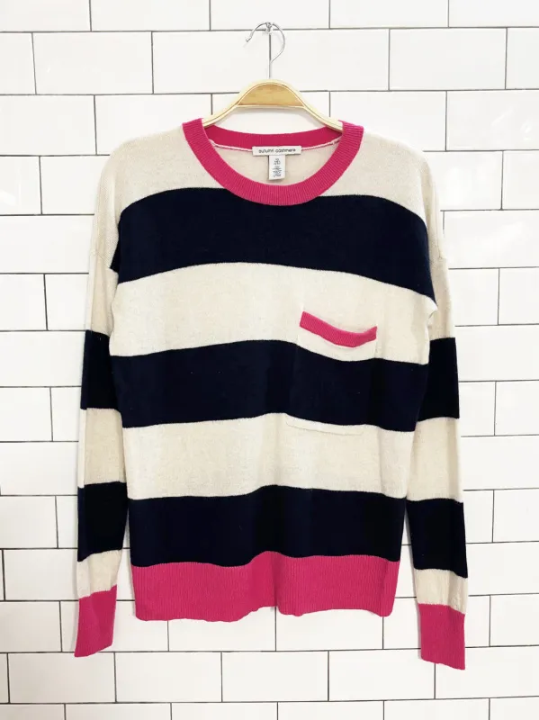 autumn cashmere striped crewneck sweater | 100% cashmere sold by Good Market Thrift Store