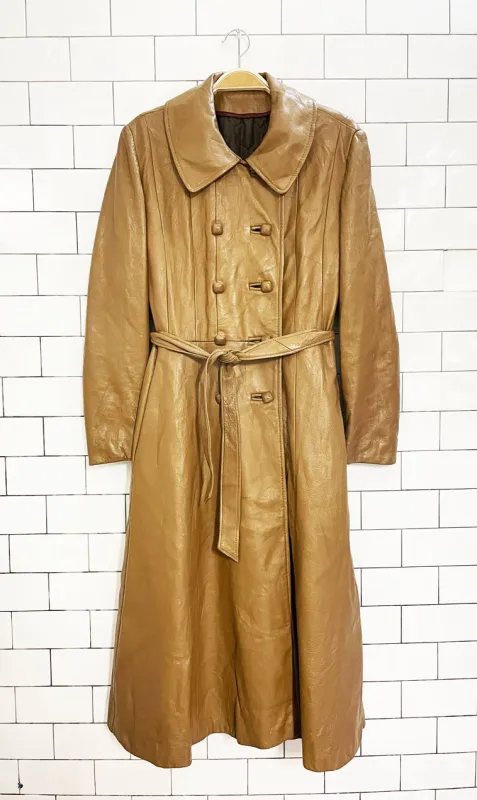 vintage 70s double breasted soft leather belted trench coat sold by Good Market Thrift Store
