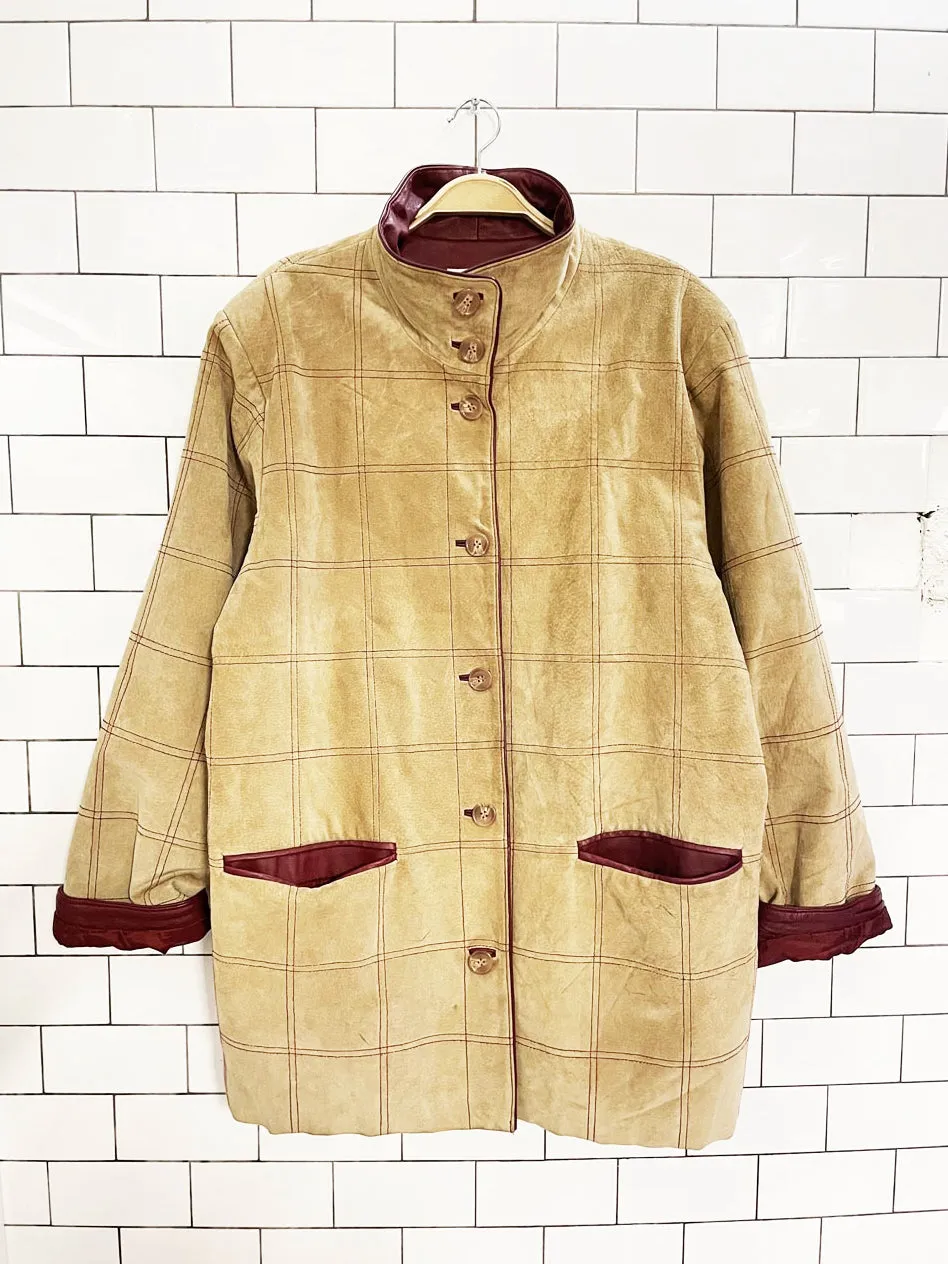 vintage 80s bagatelle suede + leather windowpane stitch chore jacket sold by Good Market Thrift Store product image thumbnail 4