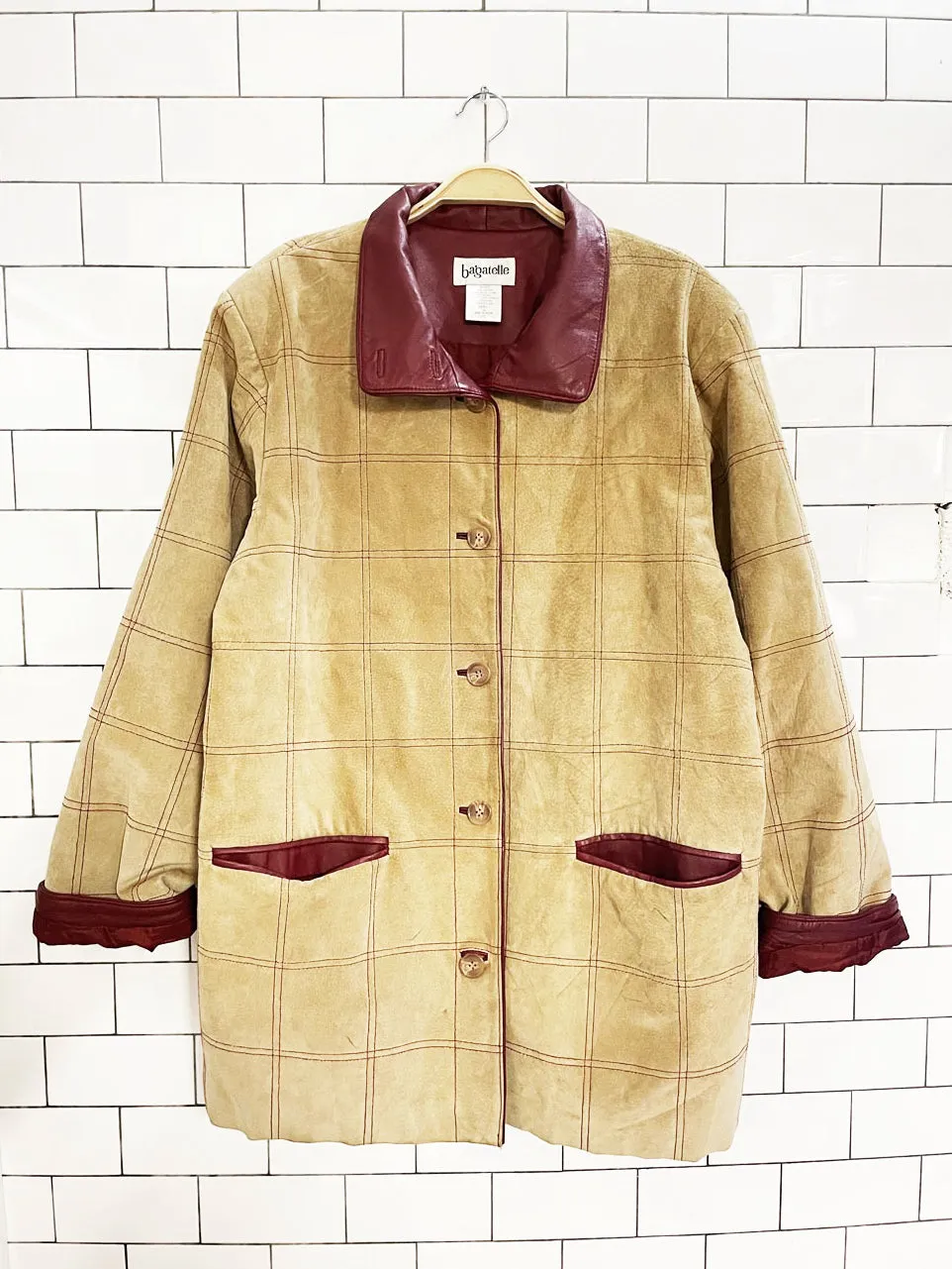 vintage 80s bagatelle suede + leather windowpane stitch chore jacket sold by Good Market Thrift Store