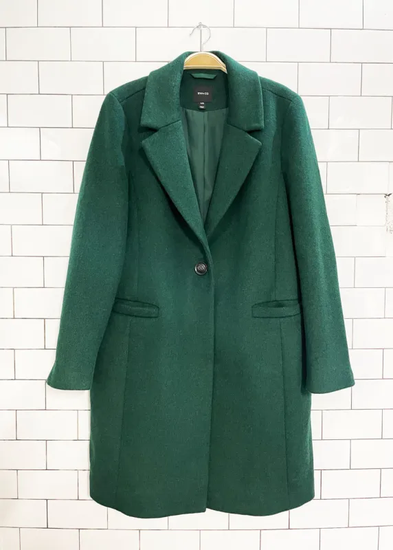 rw&co wool-blend single button overcoat | forest green sold by Good Market Thrift Store