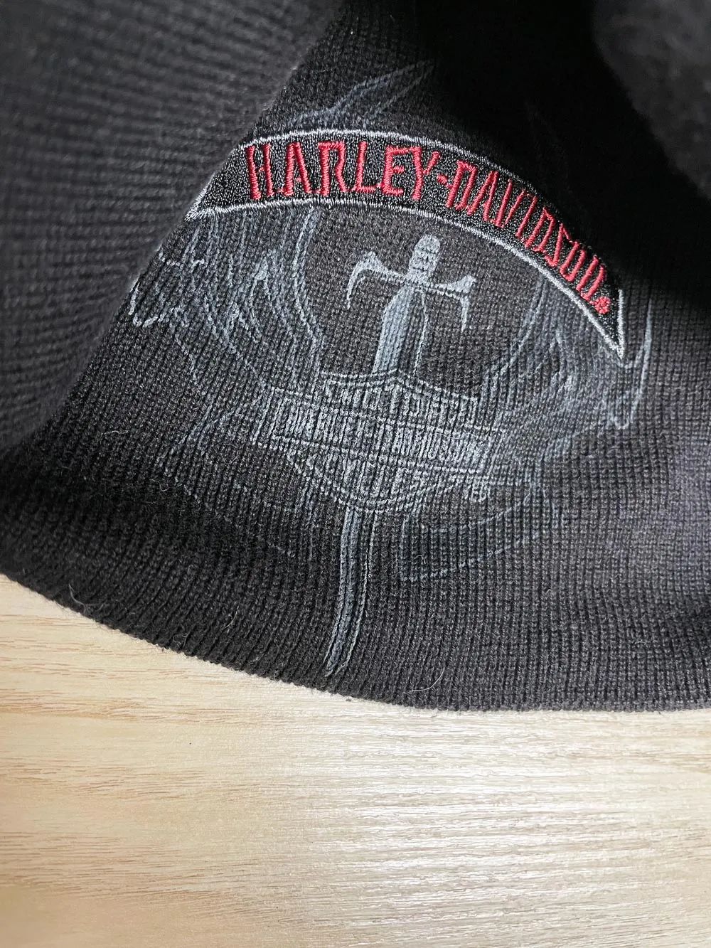 y2k harley davidson reversible knit beanie sold by Good Market Thrift Store product image thumbnail 4