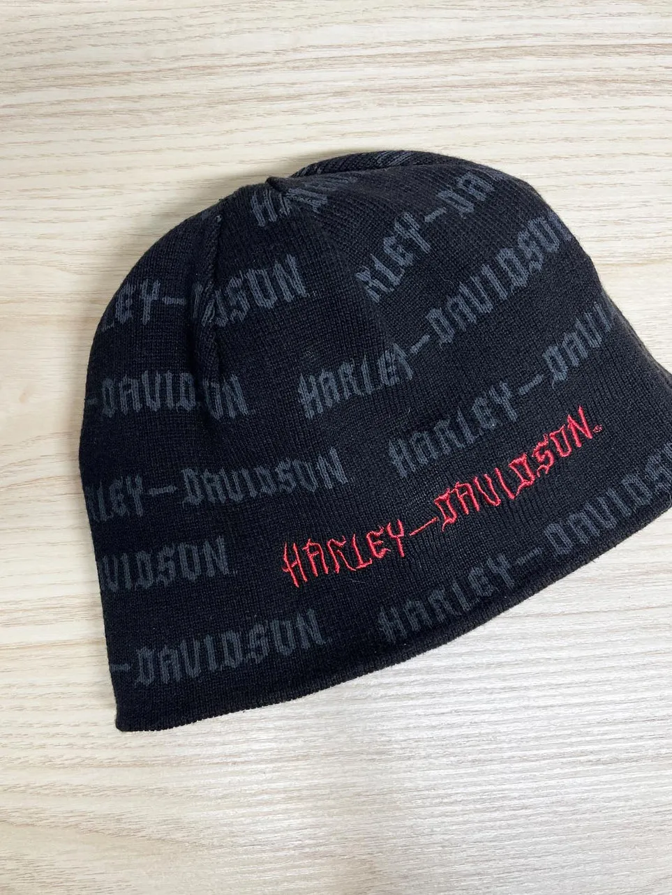 y2k harley davidson reversible knit beanie sold by Good Market Thrift Store