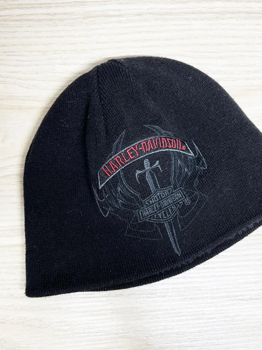 y2k harley davidson reversible knit beanie sold by Good Market Thrift Store product image thumbnail 2