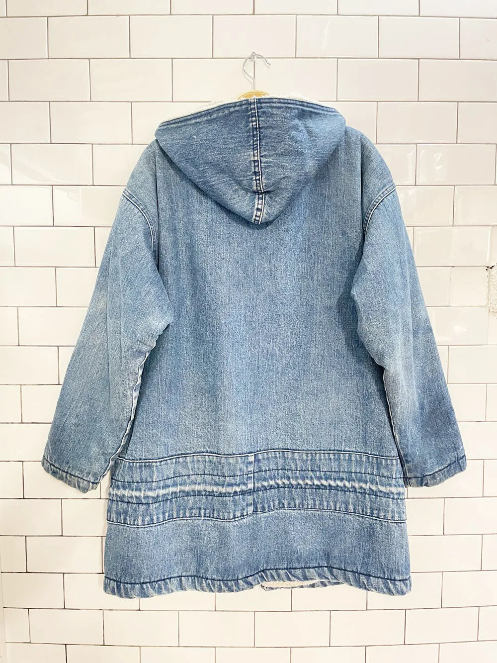 vintage 90s bebe furrrina ltd. sherpa lined hooded denim parka sold by Good Market Thrift Store product image thumbnail 4