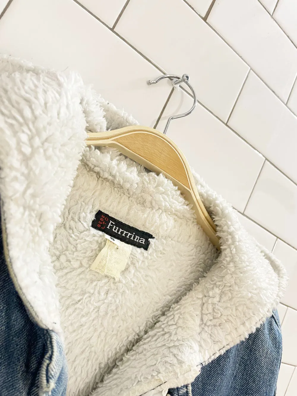 vintage 90s bebe furrrina ltd. sherpa lined hooded denim parka sold by Good Market Thrift Store product image thumbnail 2