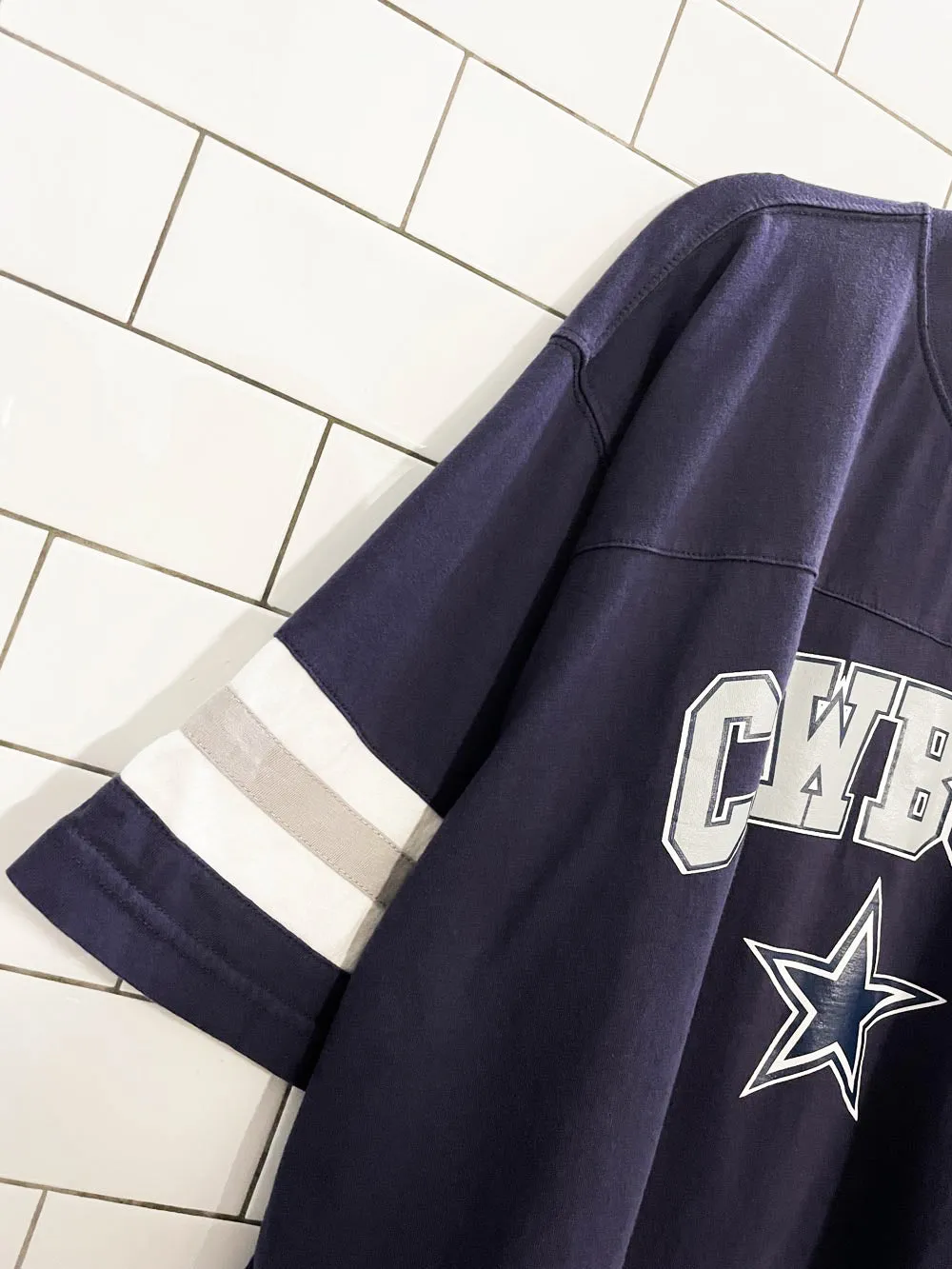 dallas cowboys oversized striped sleeve jersey tee sold by Good Market Thrift Store product image thumbnail 2