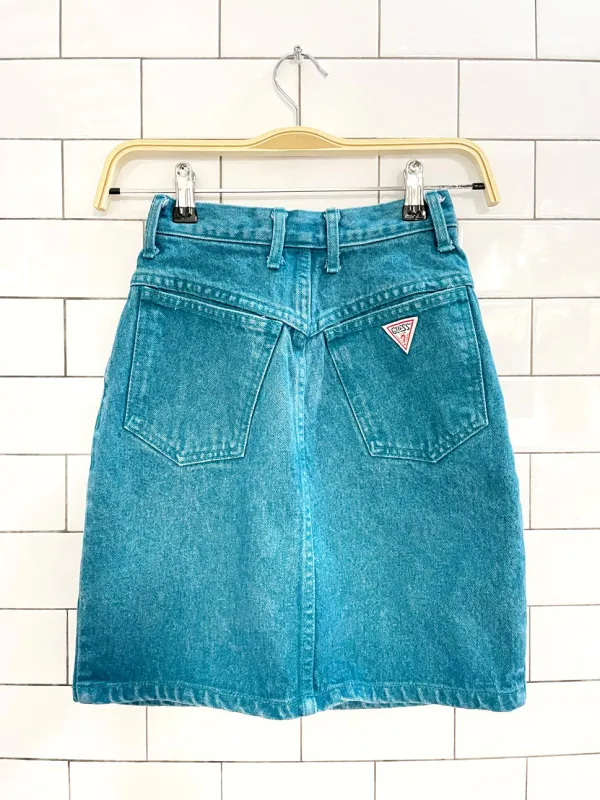 vintage 90s guess denim mini skirt | made in USA sold by Good Market Thrift Store