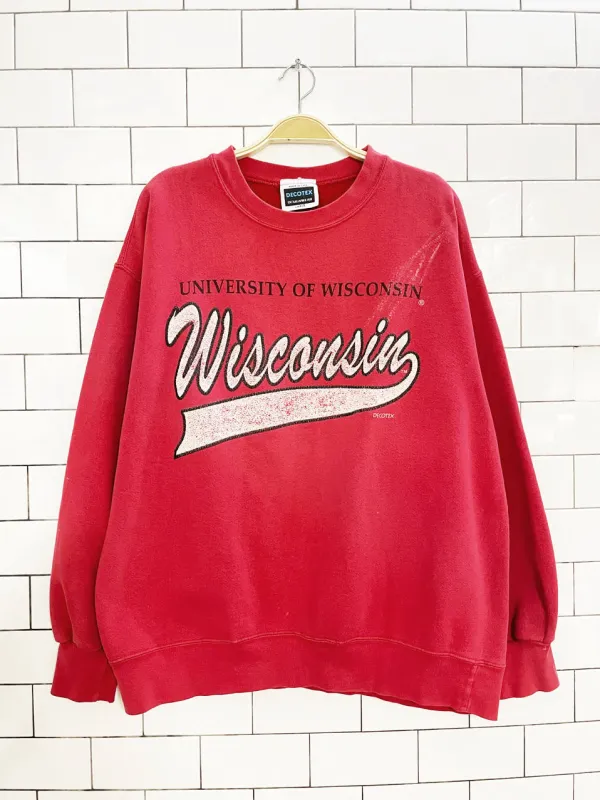 vintage 90s wisconsin varsity script sweatshirt | decotex | made in USA sold by Good Market Thrift Store
