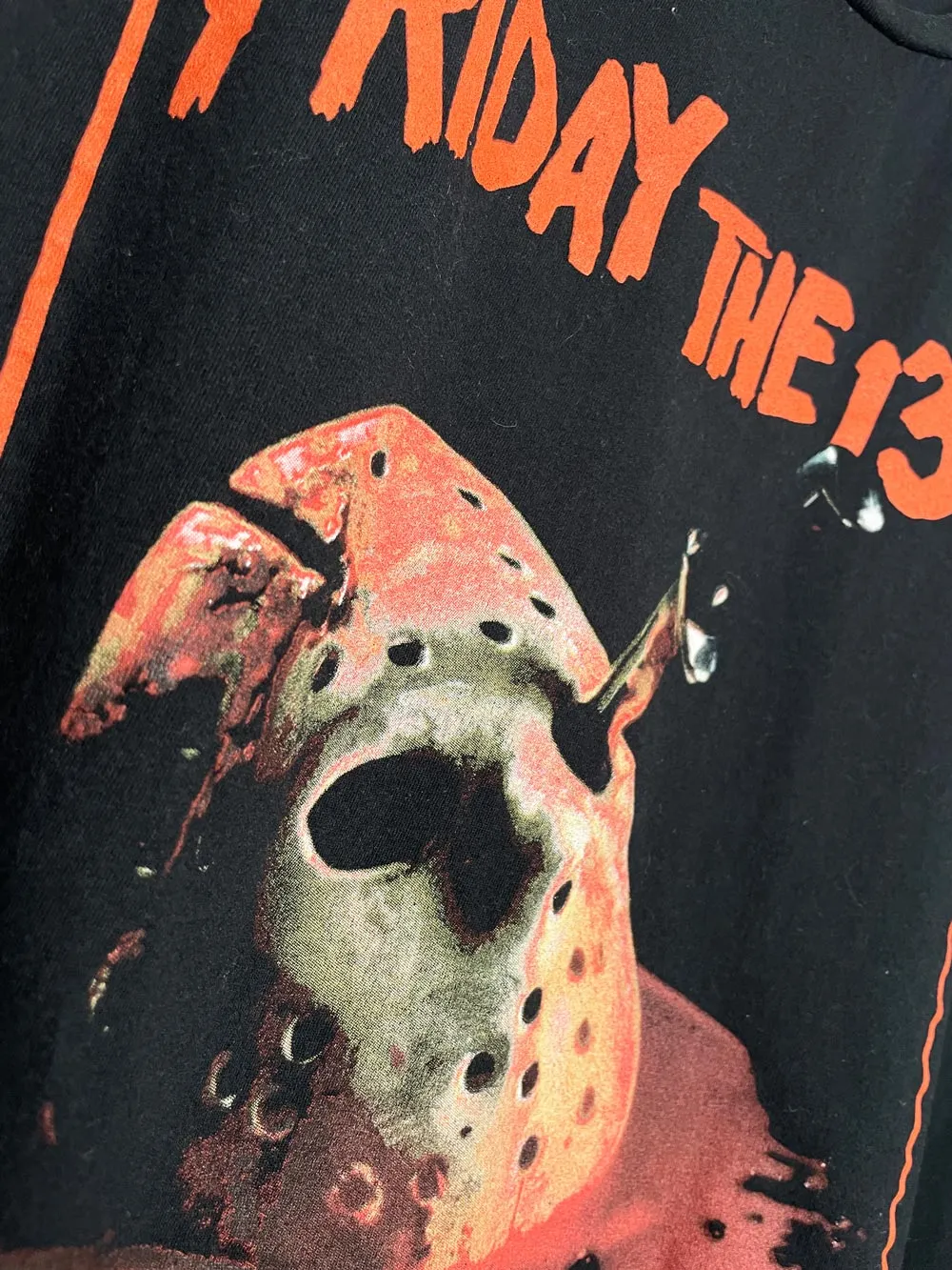 friday the 13th jason's mask horror graphic tee | halloween sold by Good Market Thrift Store product image thumbnail 2
