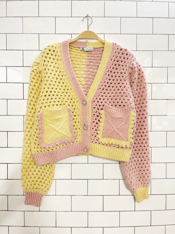 zara wool-blend crochet chunky knit oversized cardigan sold by Good Market Thrift Store