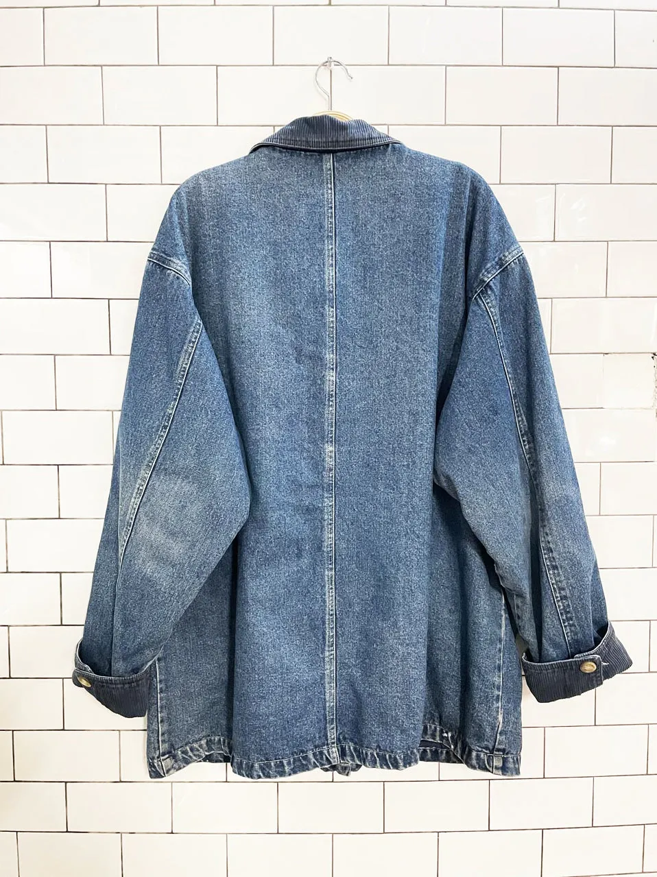 vintage 90s cherokee chunky cord trim denim chore jacket | flannel lined sold by Good Market Thrift Store product image thumbnail 4
