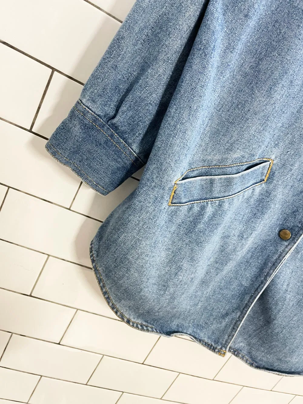 vintage 90s kathy davis western denim snap button shirt jacket sold by Good Market Thrift Store product image thumbnail 4