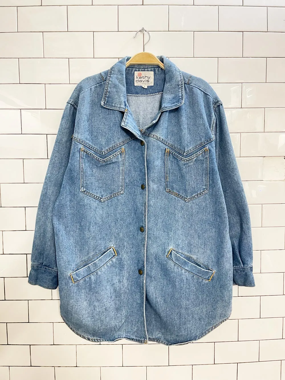 vintage 90s kathy davis western denim snap button shirt jacket sold by Good Market Thrift Store