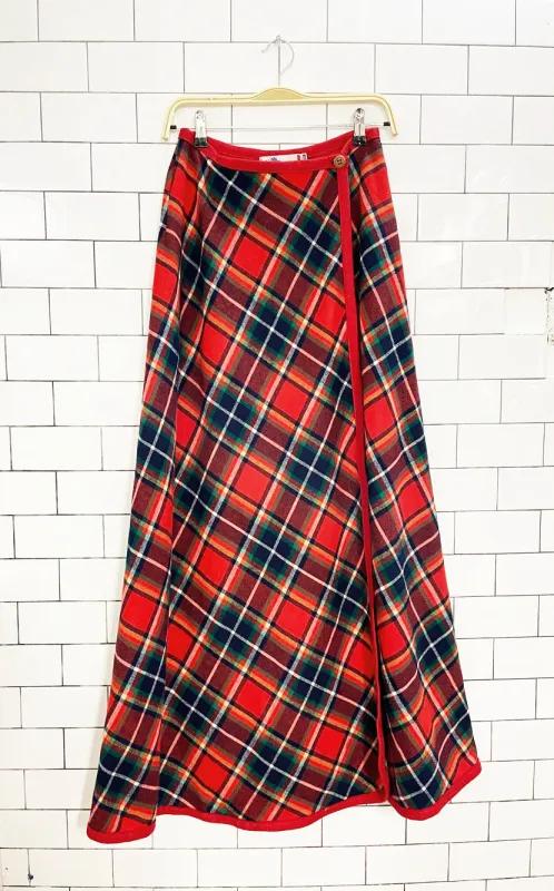 vintage 60s knockabouts by pendleton 100% wool tartan wrap maxi skirt | made in USA sold by Good Market Thrift Store
