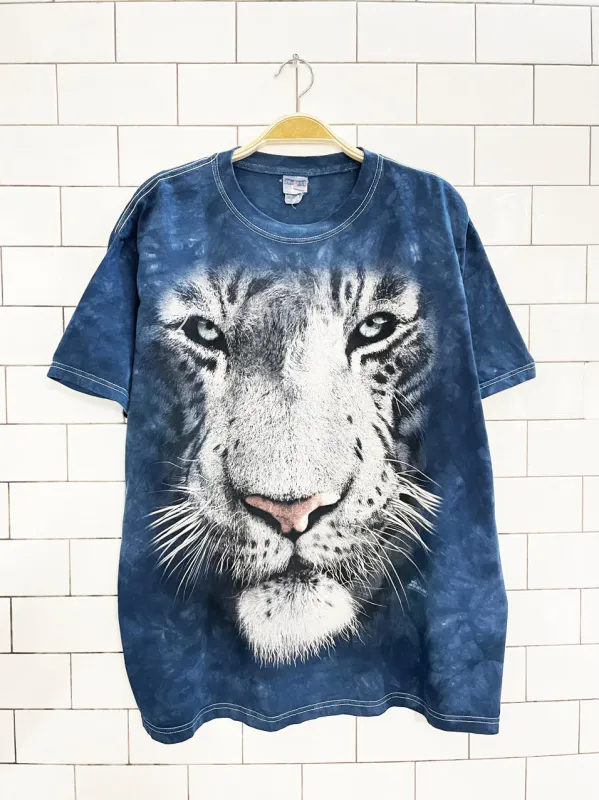 vintage 90s the mountain white tiger tie dye tee | jerzees sold by Good Market Thrift Store