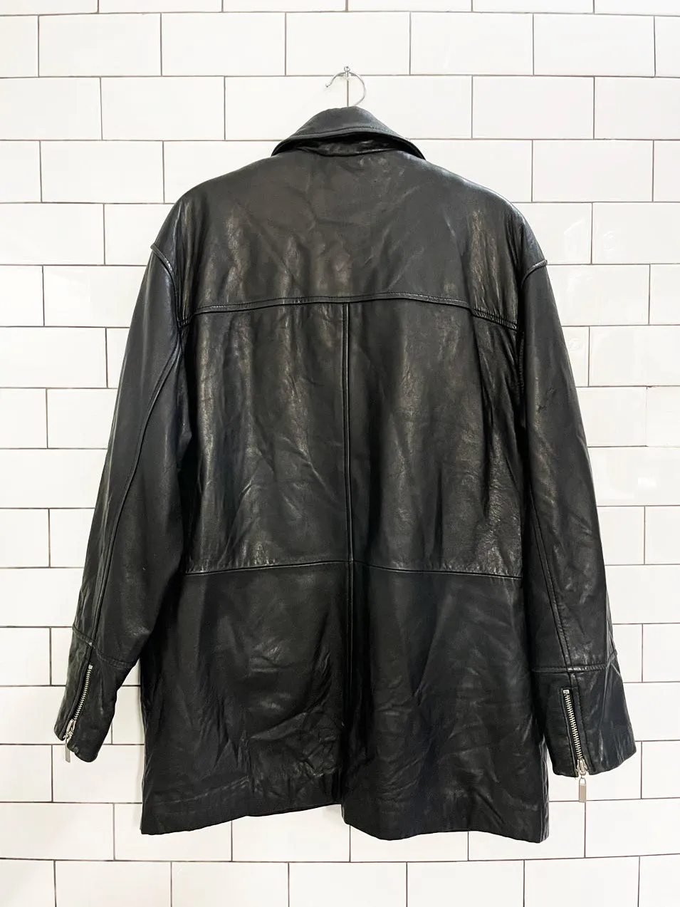 vintage 00s danier butter leather minimal zip jacket | zip out liner sold by Good Market Thrift Store product image thumbnail 3