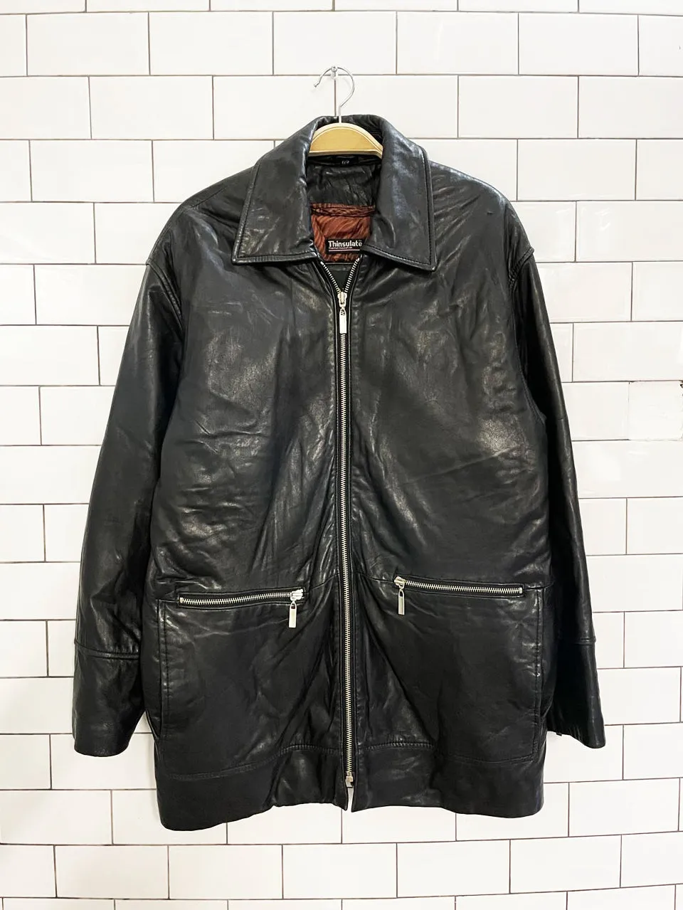 vintage 00s danier butter leather minimal zip jacket | zip out liner sold by Good Market Thrift Store