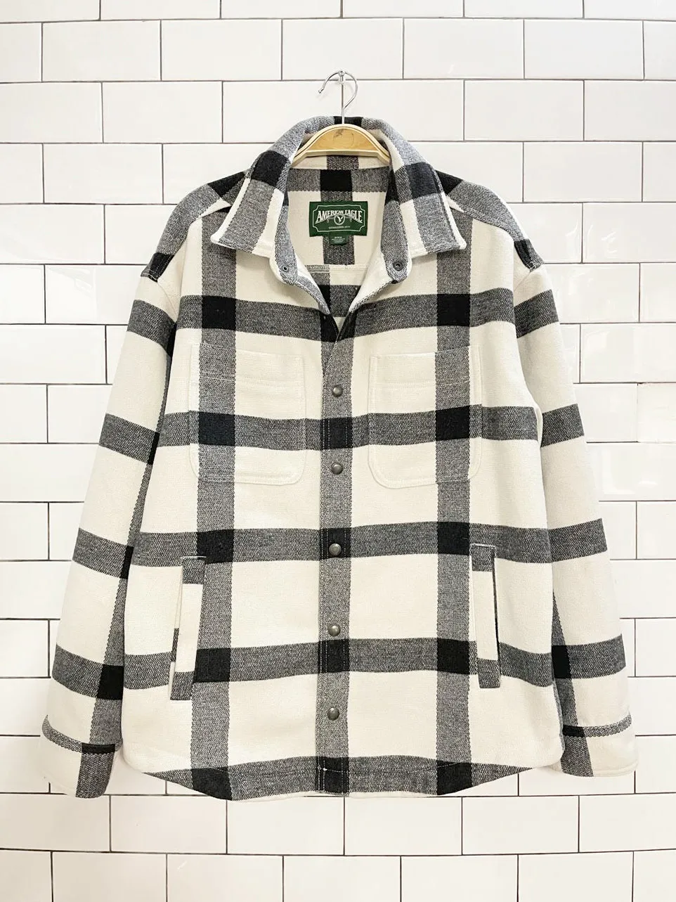 american eagle plaid snap button shirt jacket sold by Good Market Thrift Store