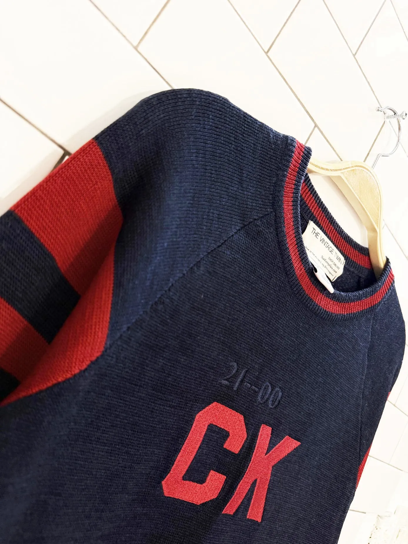 vintage 00s calvin klein wool-blend collegiate logo sweater | the vintage twin sold by Good Market Thrift Store product image thumbnail 2