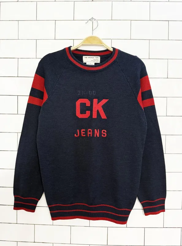 vintage 00s calvin klein wool-blend collegiate logo sweater | the vintage twin sold by Good Market Thrift Store