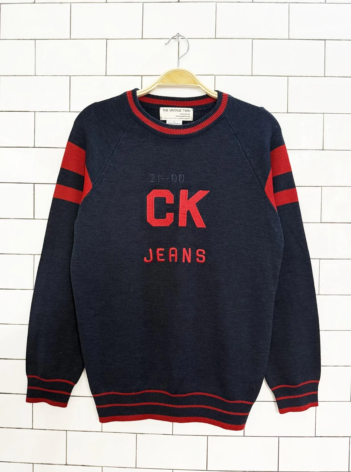 vintage 00s calvin klein wool-blend collegiate logo sweater | the vintage twin sold by Good Market Thrift Store