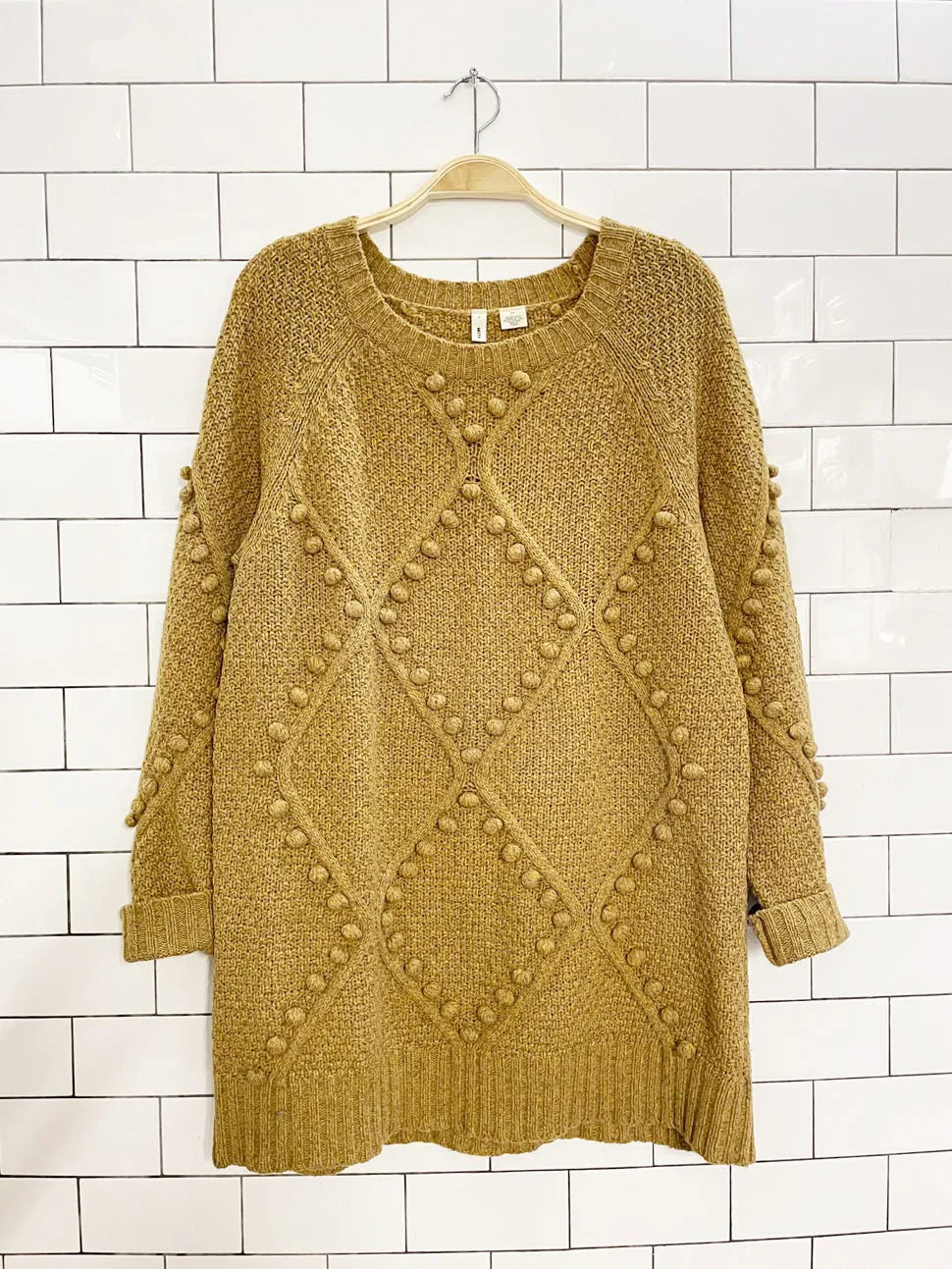 moth wool-blend argyle pom oversized sweater | anthropologie sold by Good Market Thrift Store