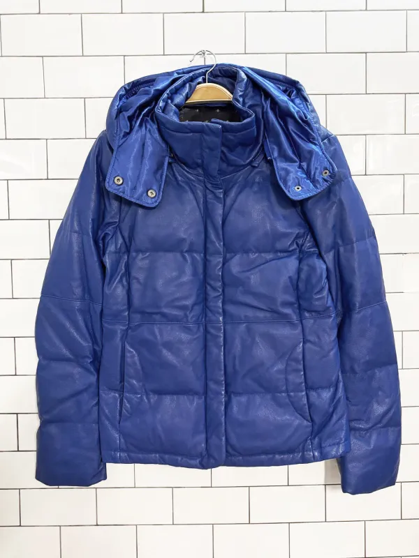 danier butter leather down hooded puffer jacket sold by Good Market Thrift Store