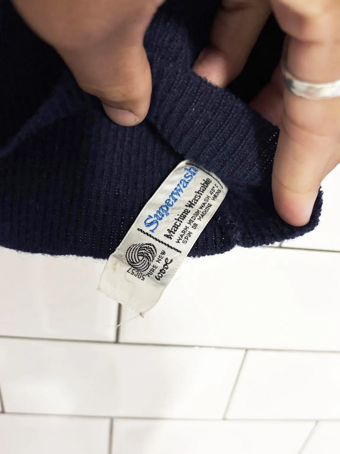 vintage 70s 100% wool RG rugby football club knit v neck sweater sold by Good Market Thrift Store product image thumbnail 3