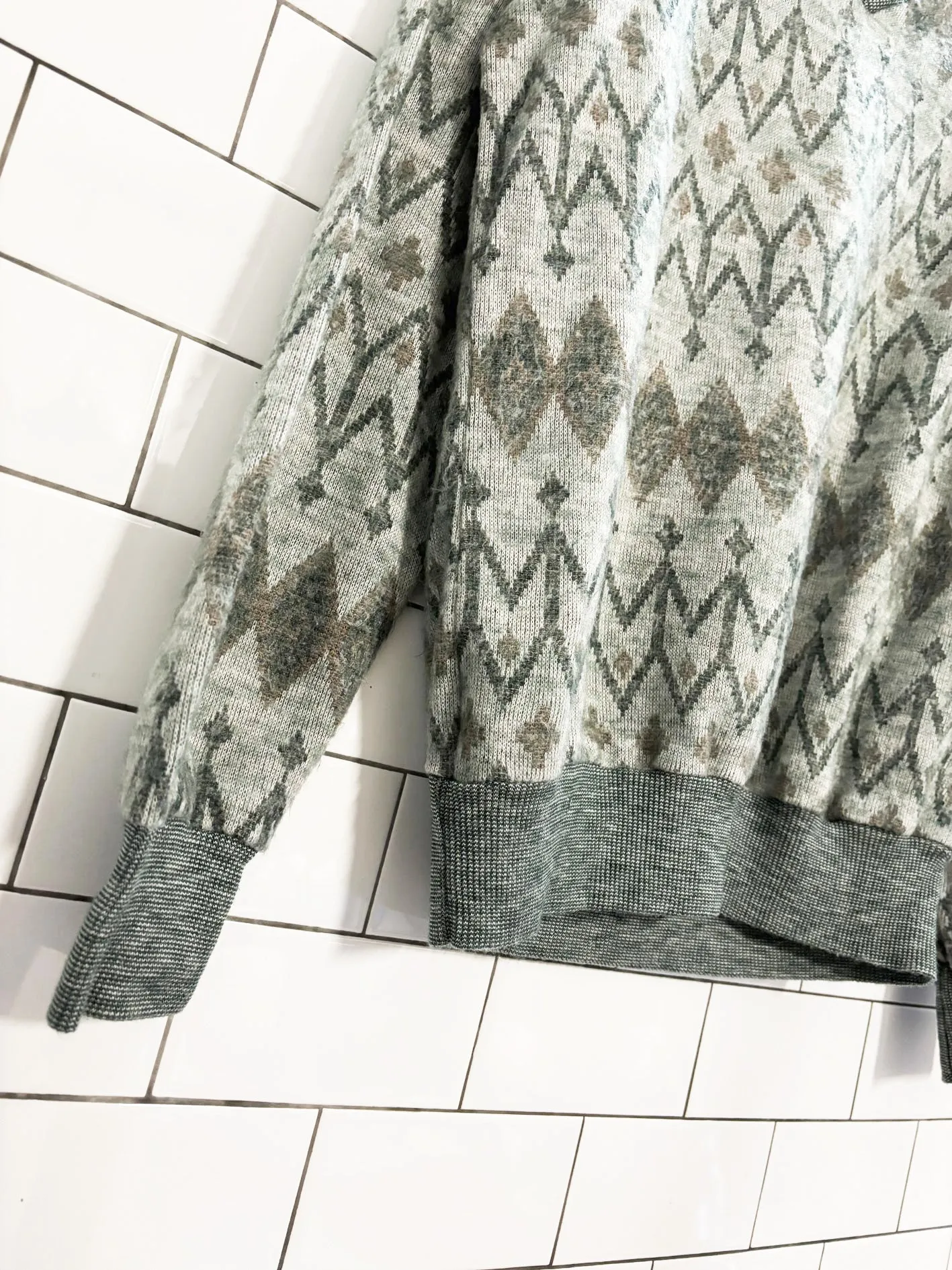 vintage 80s marvello patterned knit v neck sweater sold by Good Market Thrift Store product image thumbnail 3