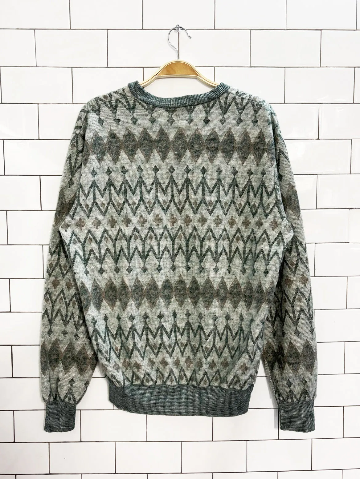 vintage 80s marvello patterned knit v neck sweater sold by Good Market Thrift Store product image thumbnail 4