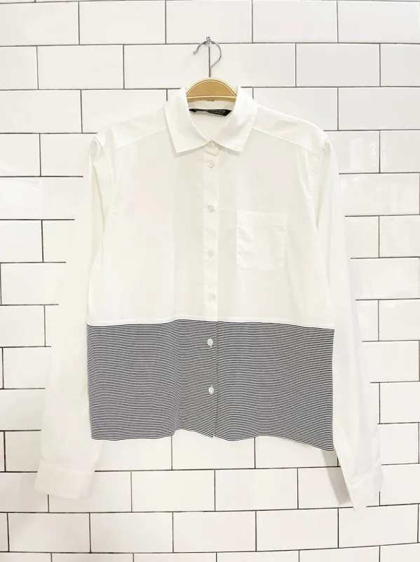 max volmáry poplin boxy shirt + stretch stripe combo shirt sold by Good Market Thrift Store