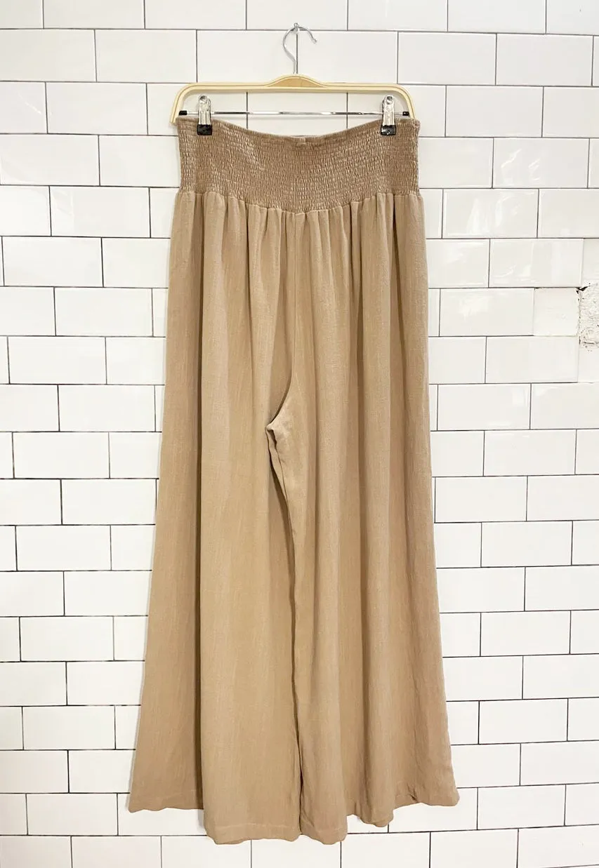 linen-blend smocked waist pleated wide leg pants sold by Good Market Thrift Store product image thumbnail 4