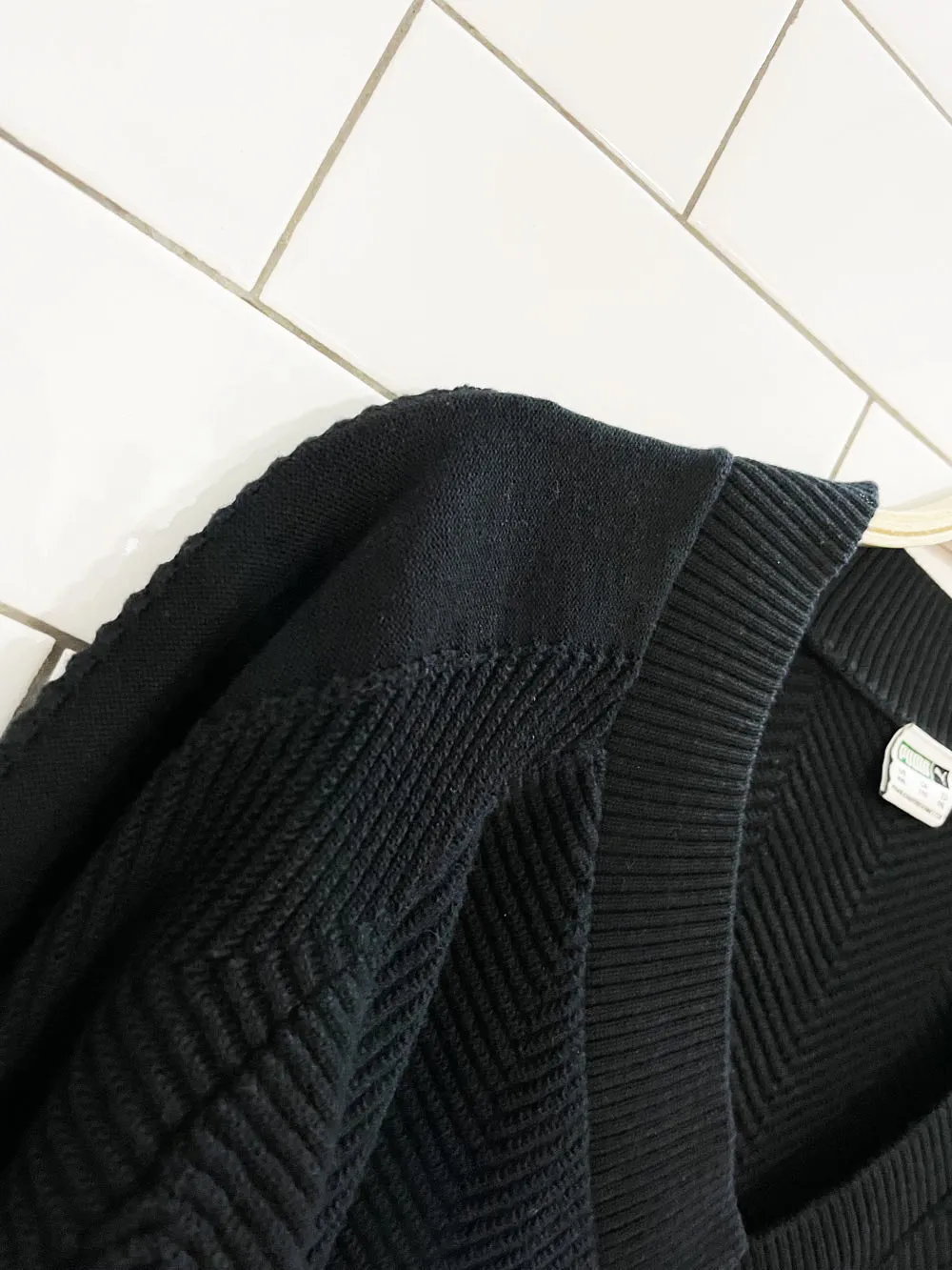 puma herrringbone knit v-neck cotton sweater sold by Good Market Thrift Store product image thumbnail 4