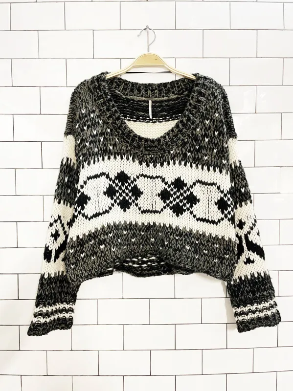 free people alpaca-wool fair isle boxy cropped knit sweater sold by Good Market Thrift Store