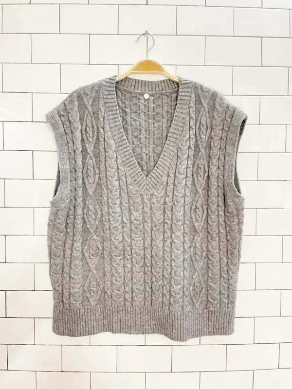 oversized cable knit grey vest sold by Good Market Thrift Store