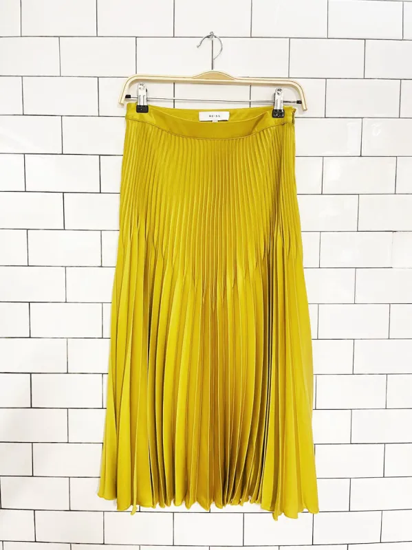 reiss isadora knife pleated satin midi skirt sold by Good Market Thrift Store
