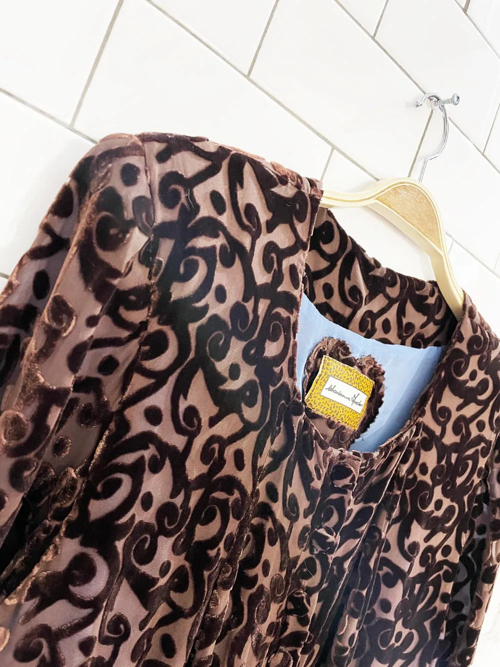 vintage 00s marianne fassler flocked velvet power shoulder duster jacket | eclectic sold by Good Market Thrift Store product image thumbnail 2