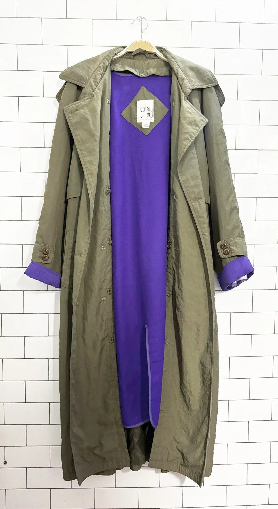 vintage 90s j gallery classic belted trench coat | removable liner sold by Good Market Thrift Store product image thumbnail 2