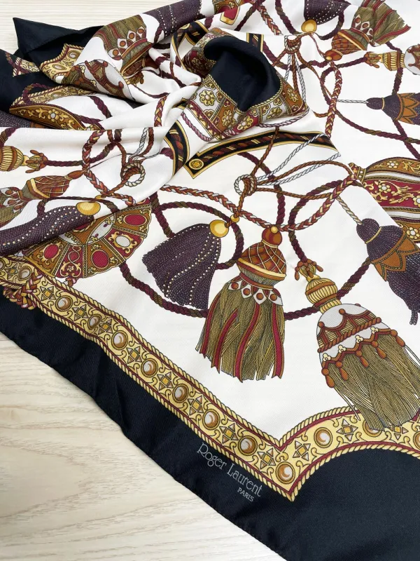 vintage roger laurent paris equestrian rope tassel xl square scarf sold by Good Market Thrift Store