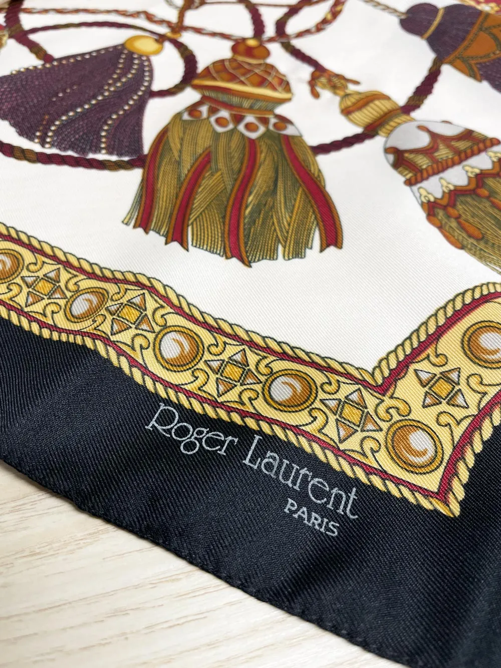 vintage roger laurent paris equestrian rope tassel xl square scarf sold by Good Market Thrift Store product image thumbnail 3
