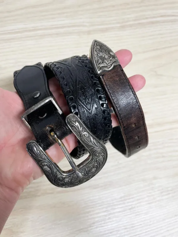 vintage levi's saddleman tooled leather belt w silver buckle made by Good Market Thrift Store