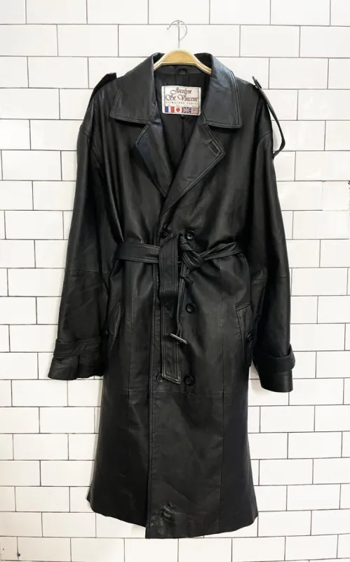 vintage jocelyn st vincent belted leather trench coat sold by Good Market Thrift Store