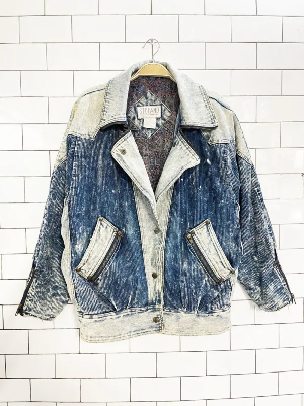 vintage 90s stefano chunky cord + acid wash denim biker jacket sold by Good Market Thrift Store