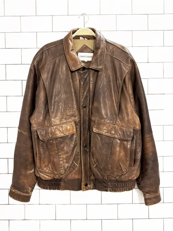vintage 90s charles klein butter leather utility bomber jacket sold by Good Market Thrift Store