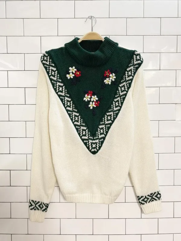 vintage 80s oblique floral knit sweater sold by Good Market Thrift Store