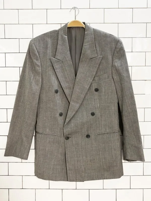 vintage wool-linen glen check double breasted blazer sold by Good Market Thrift Store