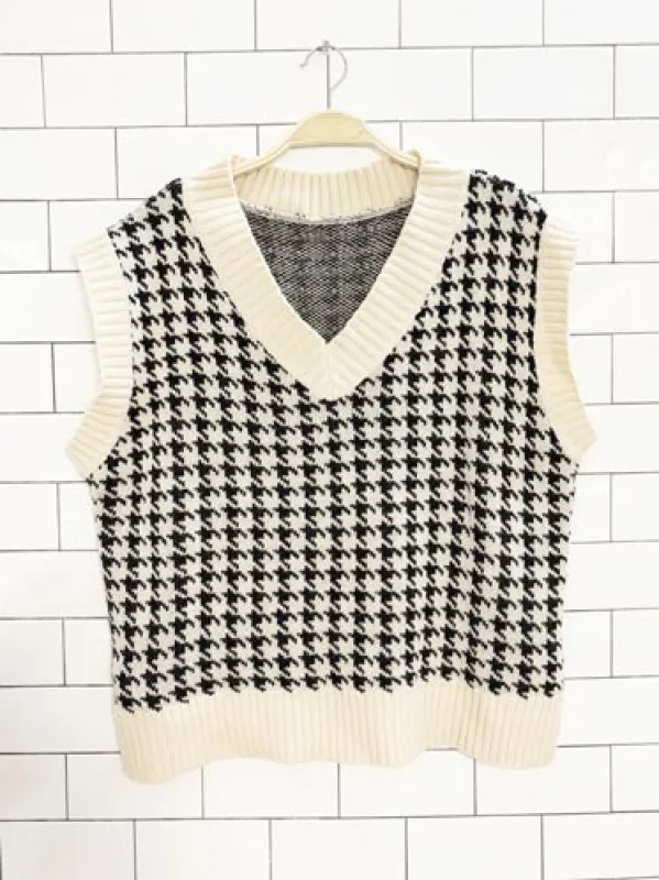 college prep houndstooth knit sweater vest sold by Good Market Thrift Store