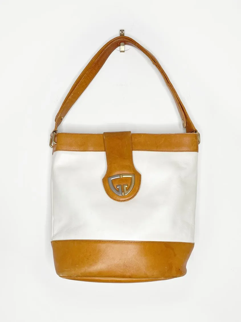 vintage gucci leather two-tone bucket bag | gold-tone hardware sold by Good Market Thrift Store
